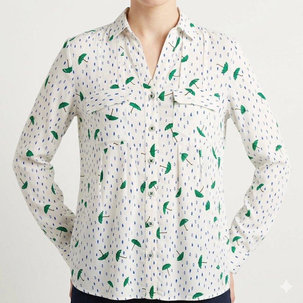 Anthropologie Maeve Umbrella & Raindrop Print Blouse Size 0